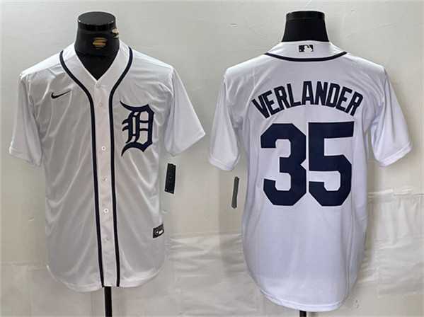 Mens Detroit Tigers #35 Justin Verlander White Cool Base Stitched Baseball Jersey->detroit tigers->MLB Jersey